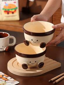 1个大容量可爱脚丫陶瓷拉面碗，高品质3D浮雕面碗，釉下彩陶瓷碗，沙拉/水果碗，节日礼物 - 彩色 - 查看 4