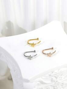 1/3/5 pièces Faux anneau de nez style punk plaqué or 18 carats, clip de nez en acier inoxydable anneau de septum pour adolescents - Multicolore - Voir 12