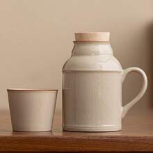 Vintage Ceramic Carafe And Mug Set. Large-Capacity Water Jug With Lid And Handle. Elegant Tea Set For Loose Tea And Cold Drinks. Small Ceramic Teapot. Retro Kung Fu Tea Kettle For Home Or Office. Portable Serving Dish, Small   With Lid. Ceramic Teacup Set. Chinese-Style Bottle With Handle For Home Or Office. - Không có mẫu - Xem 2