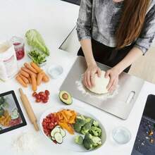 1pc Antibacterial Stainless Steel Cutting Board, Dual-Side Chopping Board For Home Kitchen