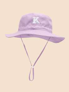 1顶可爱浅紫色儿童渔夫帽 - 宽帽檐防紫外线，A-Z刺绣字母贴片，可调节下巴带，适合夏季沙滩公园户外活动，幼儿适用 - 淺紫-貼片字母 - 查看 20