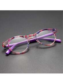 Exquisite Printed Contrast Color Floral Pattern Round Frame Reading Glasses, Combining Printed And Contrast Color Design To Add Fashionable Layers, Round Frame Design Is Retro And Gentle, Flexible In Multiple Diopter Options, Ideal Choice For Those Pursuing Unique Style And Practicality, Easily Create An Eye-Catching Look. - Transparent - View 18