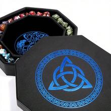 Dice Tray - Premium 22 CM Tray For  - Exquisitely Detailed Blue World Tree And Triquetra Design - Perfect Rolling And Box Storage To Protect Your Dice For DandD And RPG - BlueCelticKnot - View 1
