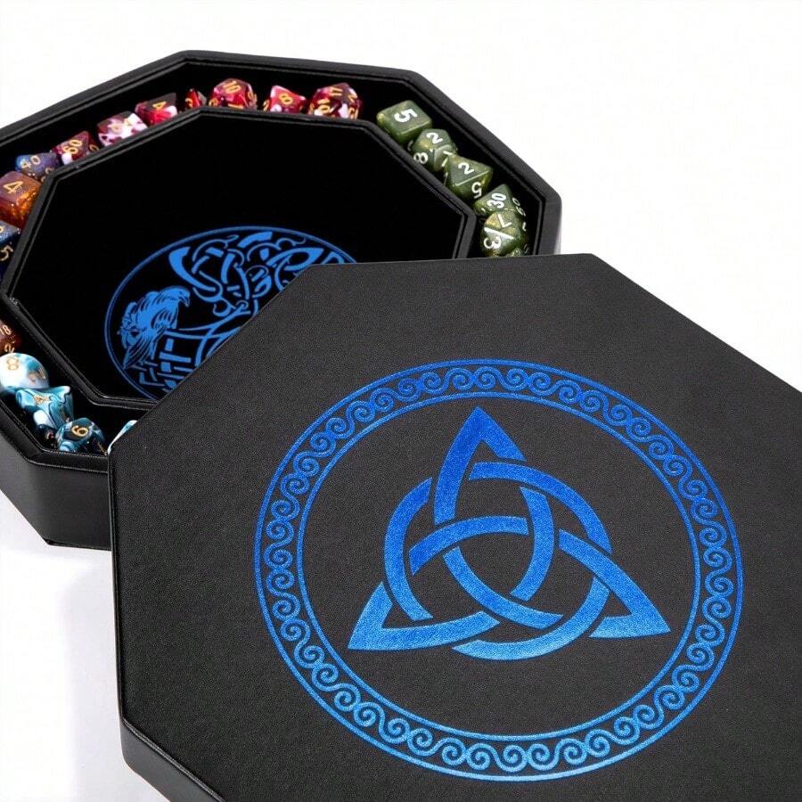 Dice Tray - Premium 22 CM Tray For  - Exquisitely Detailed Blue World Tree And Triquetra Design - Perfect Rolling And Box Storage To Protect Your Dice For DandD And RPG - BlueCelticKnot - View 1