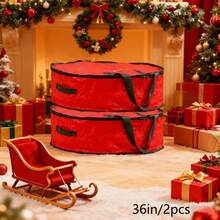 Round Christmas Wreath Storage Bag With Portable Handle, Dust-Proof Storage Box, Suitable For Christmas Wreaths And Decorative Ribbons, Can Be Placed In Closet, Garage, Basement, Ideal Storage Solution For Christmas, Wedding, Birthday, Camping Party Decorations And Gift Wrapping Paper - Red - View 15