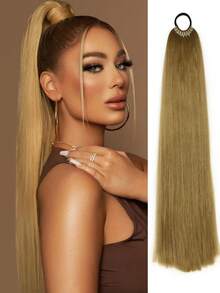16"/26" Ponytail Wig, Multi-Functional Elastic Band, Available In Coffee Brown, Light Brown, Wine Red, Golden, Heat-Resistant, Women's Long Straight DIY Wrapped Ponytail, Soft & Natural Synthetic Ponytail - Multicolor - View 19