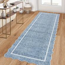 Modern Home Decor Simple Living Room Area Rug Non Slip Thin Bordered Entrance Runner Rug Non Shedding Low Pile Mat Throw Rug Easy To Clean Stain Resistant Carpet Printed Washable Soft Floorcover For Dinning Room Kitchen Laundry Bathroom Bedroom - Blue - View 2