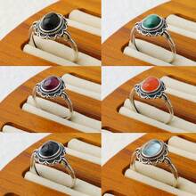 1pc Adjustable 925 Sterling Silver Ring Inlaid With 5*7mm Natural Garnet/Aquamarine, Bohemian Style Women's Ring, Elegant Jewelry Gift For Birthday/Daily Commute - View 1