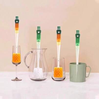 5-i-1 flaskborste i nylon med långt skaft, multifunktionell för rengöring av vattenflaskor och glasmuggar