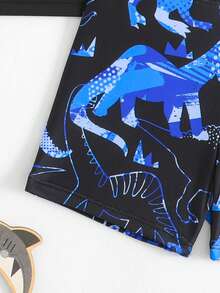 2pcs/Set Fashionable & Cute Summer Casual Vacation Boys Swimwear, Contrast Dinosaur Print, Stretchy & Quick-Dry, Suitable For Surfing, Beach Activities, Beach Parties, Swimming Pools, Surfing, Vacation And Travel - Black - View 8
