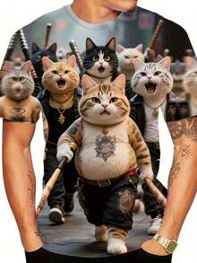 Men'S 3D Biker Cat Graphic T-Shirt - Edgy Streetwear Tee With Tattooed Cats, Soft Breathable Fabric For Summer Casual Outfits, Everyday Streetwear Essential - Perfect Boyfriend Gift For Cat Lovers, Cat Tshirt, Urban Fashion, Bold Print, Comfortable Fit, Round Neck Shirt, Fashion Enthusiasts, Street Style, Durable Print, Short Sleeve Top, Young Adults - Màu sắc hỗn hợp - Xem 5