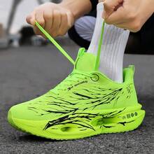 Men's Ultra-Light Shock-Absorbing Professional Racing Running Shoes, Marathon Sports Shoes, Competitive Running Shoes, Student Fitness Training Shoes, Outdoor Sports Shoes - Fluorescent Green - View 3