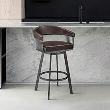 Armen Living Chelsea 26" White Faux Leather and Brushed Stainless Steel Swivel Bar Stool(25 Chocolate) - Multicolor - Ver 2