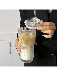 6pcs/Set, 350ml/12oz Glass Cups, High Quality Clear Glass Cups With Lids And Straws, Durable, Easy To Clean, Reusable, Suitable For Coffee, Iced Tea, Juice, Water, Milk Tea, Great For Home And Office Use - Ideal Gift For Christmas, Halloween, Thanksgiving