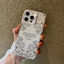 Phone Case: Floral Aesthetic Isaiah Bible Study Christian Fashion Phone Case For IPhone 16, 11, 15, 14, 13, 12 Pro Max Plus, Black And Silvery Shockproof Phone Case, Suitable As A Christian Gift For Women,Suitable For IPhone17 Air - 透銀 - 查看 6