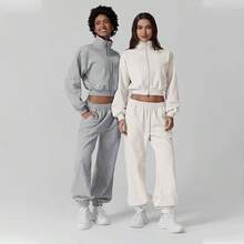 Conjunto de Sudadera para Mujer, Conjuntos Casuales para Mujer Invierno, sudadera de pierna ancha, pantaln deportivo, verstil y duradero, adecuado para uso diario, trote matutino, viajes cortos - M + Gris - Ver 5