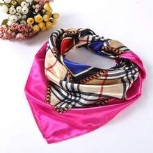 Women's Large Square Satin Scarf 90x90 Chic Polyester Printed - Hot Pink - View 1