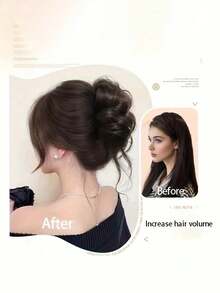 优雅女士蓬松马尾假发 - 高温丝材质，自然卷曲，易于造型的高髻接发，适合所有肤色，深棕色卷发，佩戴稳固，时尚发饰，多功能假发 | 光滑马尾造型 | 稳固假发，假发配件，美发工具套装，美发造型套装