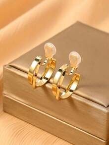 1对时尚新款双层包裹铁艺耳环，女士夹式耳环，优雅气质，显瘦效果，适合日常佩戴和节日送礼 - 耳夾 - 查看 6