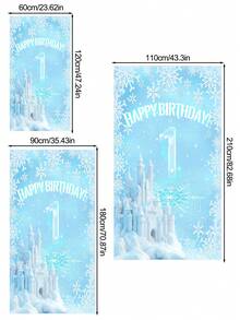 Banner phông nền tiệc sinh nhật chủ đề Frozen bằng polyester, in hình lâu đài, phù hợp cho sinh nhật lần thứ nhất, trang trí nhà cửa cho tiệc sinh nhật. - Màu xanh nhạt - Xem 8