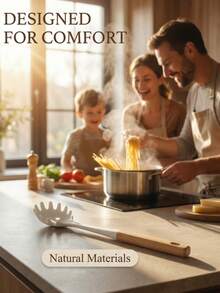 1 pieza Cuchara de espaguetis de silicona blanca. El Body de la cuchara es resistente al calor y la superficie suave no rayará los utensilios de cocina. Se usa para servir espaguetis y macarrones. El pequeño orificio en el mango de la cuchara puede drenar el caldo de la pasta. El mango está hecho de material de silicona con un agarre de madera cómodo que no se siente caliente al tacto. El mango tiene un orificio para colgar y facilitar el almacenamiento. Es una herramienta práctica para cocinar pasta en la cocina occidental e italiana. - Multicolor - Ver 4