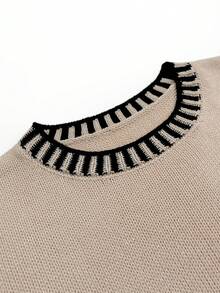 女士极简撞色滚边针织毛衣 - 杏色 - 查看 5