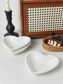 1pc/2pcs French Ins Style White Ceramic Cake Plate, Pearl Edged Porcelain Dessert Plate, Household Dish Snack Plate Dessert Bowl