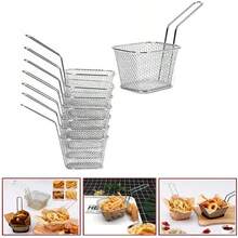 1pc Mini Fry Basket, Stainless Steel French Fry Frying Basket, Food Display Strainer, Suitable For Cafe, Restaurant, Home Use, Silver, Kitchen Cooking Tool