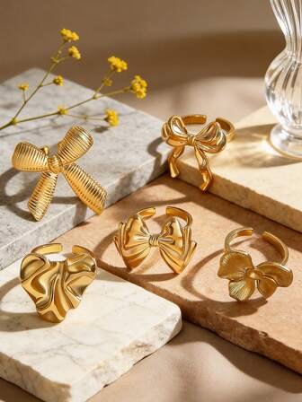 1pc Stainless Steel Heart & Bow Knot Open Ring, Minimalist Casual Unique Fashion Design Women Accessory, Suitable For Daily, Commute, Party Wear