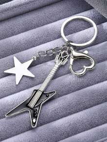 .1piece Guitar, Star, And Heart Design Keychains In A Cute Retro Punk Style