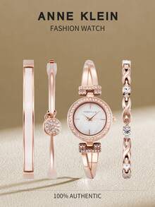 Anne Klein Women's Crystal Accented Bangle Bracelet Watch Set With Three Luxury Rose Gold Bracelets Diamond Dial Quartz Watch Ladies Elegant Gift Watch Set,AK/2238RGST - Gold - View 1
