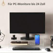 Monitor Stand With Keyboard Compartment, Transparent, For Monitors Up To 24 Inches, 2 Tiers, Acrylic, 50.8 X 19 X 12 Cm - Transparent - View 1