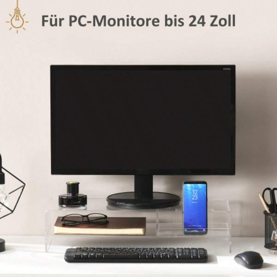Monitor Stand With Keyboard Compartment, Transparent, For Monitors Up To 24 Inches, 2 Tiers, Acrylic, 50.8 X 19 X 12 Cm - Transparent - View 1