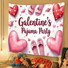 1pc Pink Hearts And Slippers Galentines Pajama Party Tapestry - Vibrant Polyester Decor With "Galentine'S Day" Text, Ideal For Birthday Celebrations, Bachelorette Fun, Bedroom & Outdoor Photo Backgrounds, Festive Event Accessory | Vibrant Party Banner | Durable Polyester, Party Decorations - Kiểu 1 - Xem 10