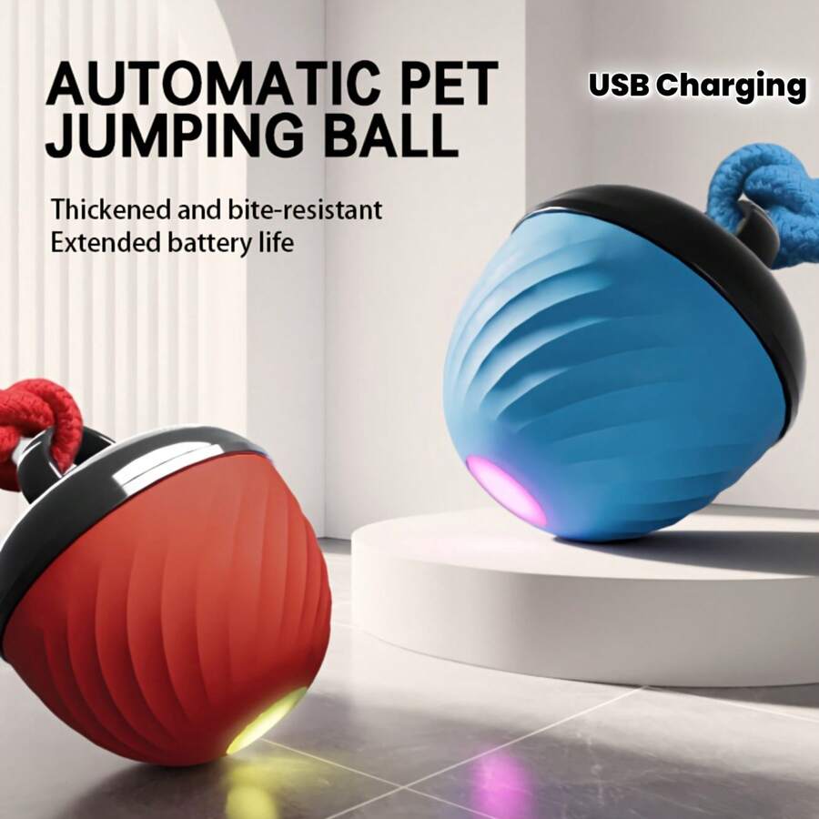 1pc Interactive Smart Dog Ball Toy, Durable Exercise Ball, USB Rechargeable, Tail Rope Movable Ball With Light & Barking Sound, Indoor Pet Rolling Game, Suitable For Medium & Small Dogs, Relieve Boredom & Stimulate Chewing Interest