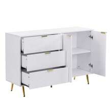Sideboard, Living Room Cabinet With Doors And Drawers, Interior Shelves, Chest Of Drawers With Gold Handles And Legs - White - View 8
