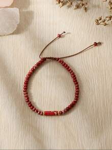 Pulseira feminina ajustável em jaspe sedimentar vermelho natural do Mar Vermelho - Cordão ajustável, estilo boêmio, joia elegante com contas, presente para ela, aniversário, data especial - Joia para o dia a dia e ocasiões especiais. - Multicolorido - Ver 6