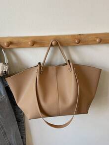 1pc New Korean Style Crinkled Shoulder Bag, Large Capacity Handbag, Lightweight Luxurious Retro Elegant Tote Bag, Multifunctional Underarm Bag, High-End Fashion Shoulder Bag, Shopping Bag, Work Bag, Niche French Design - Khaki - View 7