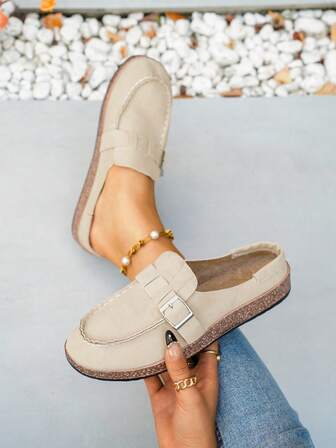 Damtofflor i enfärgat, avslappnat, preppy-stil, slip-on med tjock sula, moderiktiga, mångsidiga, lätta, andningsbara