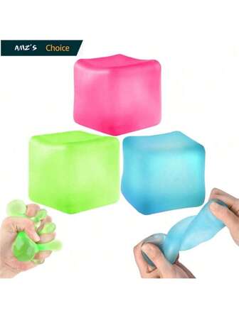 1/3pcs Adult Sensory Ball, Stress Relief Toy, Help You Relax - Ice Cube Shape - Square Filled, Available In Pink, Purple, Blue, Great For Halloween, Christmas Gifts
