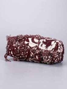 Nuovi borsette a manico tondo con frange e motivo artistico in bordeaux per donna, design originale in stile rock hippie, borsa versatile per pendolarismo, borsa hot girl Y2K. Perfetta per look Harajuku hot girl, pendolarismo, stile di strada, feste, look quotidiani