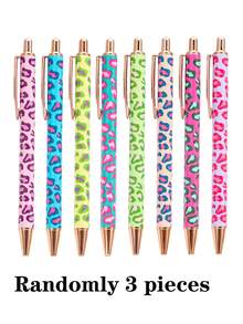 1/3pcs Random Leopard Print Ballpoint Pen Set, Retractable Design, Assorted Patterns, Minimalist Printed Pens, Suitable For Weddings, Parties, Daily Use, Gifting, Perfect Valentine's Day Present For Friends & Family - Multicolor - View 6