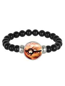 Cartoon Anime Pokeball Black Agate Beaded Stretch Bracelet, Niche Design Jewelry For Students And Couples, Daily Wear Accessories, Ideal Gift For Boyfriend Girlfriend Best Friends Birthday Holiday Presents - Multicolor - View 5
