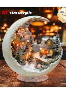 1 Stück Bohemian Stil Acryl 2D flaches Weihnachts-Mond-Haus Tischdekoration, vielseitige Mondlicht-Dorfszene Figur, geeignet für Zuhause, Büro, Veranda, Raumdekoration, perfektes Weihnachtsgeschenk - Verschiedenfarbig - Übersicht 8