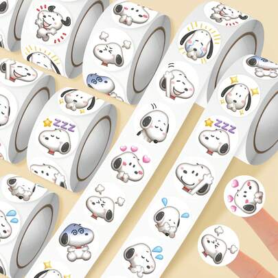 500pcs Snoopy Big Head Roll Stickers Children's Cartoon Material Sealing Ins Style Decoration Hand DIY Stickers, Valentine's Day Gifts, New Year's Gifts, Valentine's Day Gifts, Easter Gifts