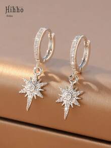 Hihho Cubic Zirconia Decor Drop Earrings - Silver - View 10