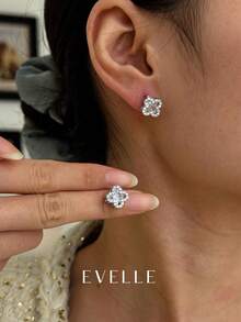 1 Pair Elegant & Cute Copper Zirconia Stone Earrings, Suitable For Dates, Casual Outings, Parties - Silver - View 1