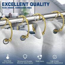 Ganchos de cortina de ducha dorados, paquete de 12 anillos de cortina de ducha para bao, anillos de ducha a prueba dex ido, ganchos de ducha redondos de metal para barra de cortina de ducha, - Dorado - Ver 6