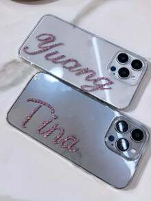 Ốp lưng điện thoại màu hồng bóng bẩy sang trọng, đính pha lê, thiết kế theo yêu cầu, trong suốt, tương thích với các dòng điện thoại 16/15/14 Plus/13/12/11 Pro Max, chống sốc, bảo vệ mặt sau, quà tặng cho nữ nhân dịp sinh nhật và kỷ niệm. - Hồng - Xem 5