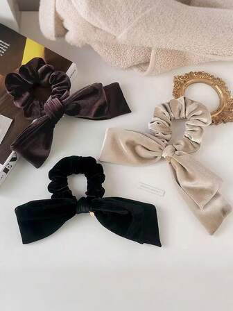 1pc Black Velvet Bow Hair Scrunchie, 2025 New Elegant Hair Accessory, Hair Tie For Women ,Ponytail ,Hair Elastics ,Hair Rubber Bands ,Hair Rope ,Elastic Hair Tie